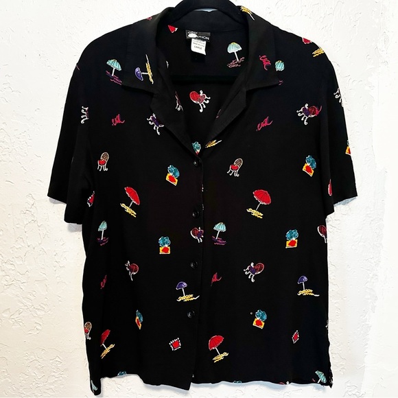 Vintage Tops - Vintage 90’s Black lightweight button up with chair print size Large